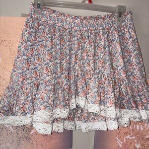 Aeropostale Floral Mini Skirt with Lace Hem